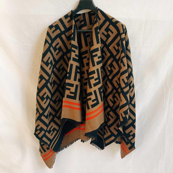 FENDI FF logo jacquard reversible poncho cape wrap - Picture 9 of 9